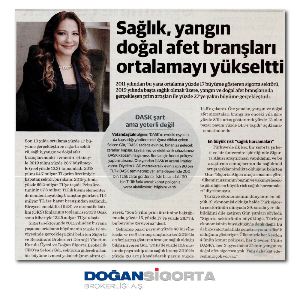 Selcen Gür - Dünya Gazetesi Sağlık, Yangın Doğal Afet Branşları Ortalamayı Yükseltti - 26 Şubat 2020 