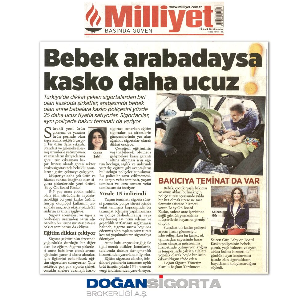 Selcen Gür - Miliyet Gazetesi Bebek arabadaysa kasko daha ucuz - 25 Aralık 2019 