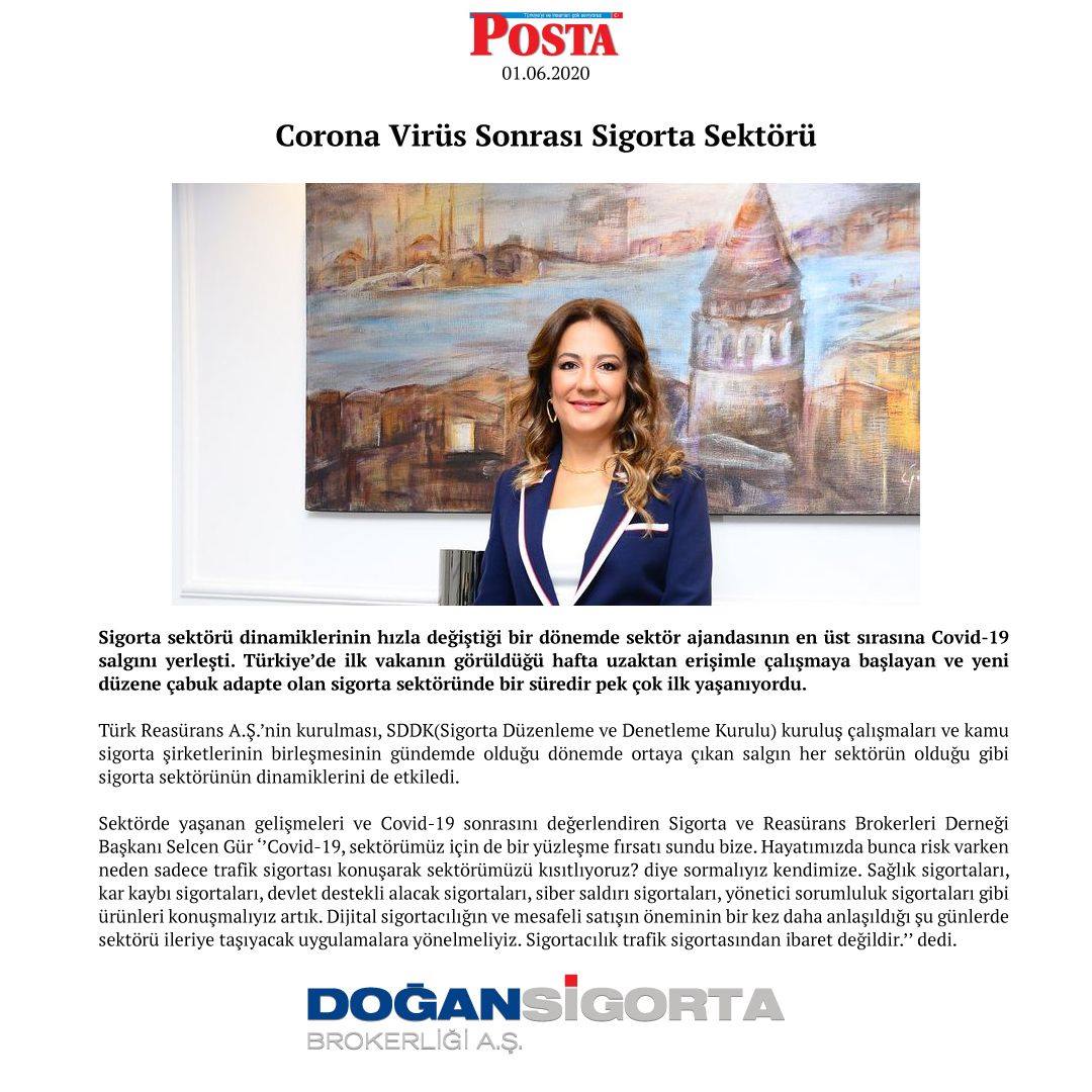 Selcen Gür - Posta Gazetesi Corana Virüs Sonrası Sigorta Sektörü - 01 Haziran 2020  